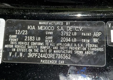 2024 Kia Forte Lx from USA, damaged, VIN 3KPF24AD3RE736562